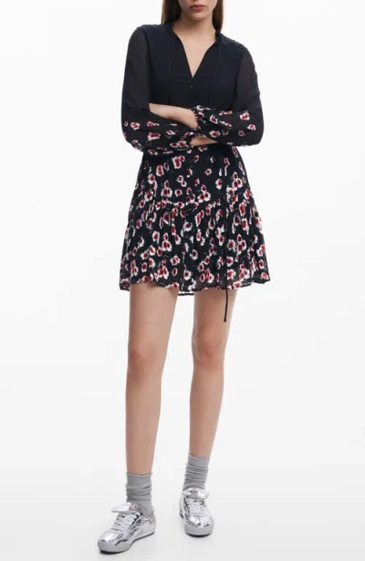 Desigual Placed Floral Long Sleeve Minidress In Black