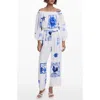 Desigual Placed Print Off The Shoulder Long Sleeve Jumpsuit In White