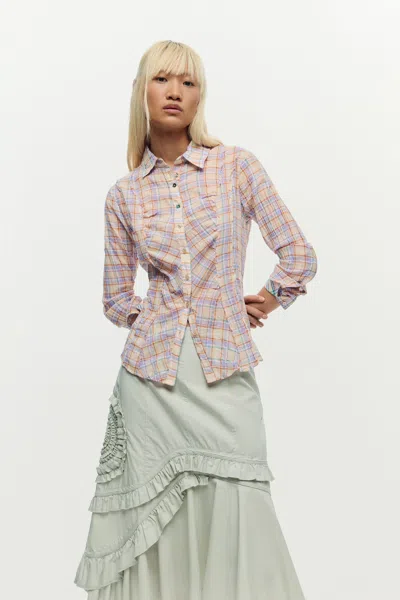 Desigual Plaid Shirt Gathered In Green