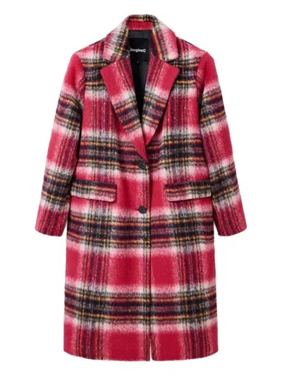 Desigual Plaid Single-breasted Coat In Red
