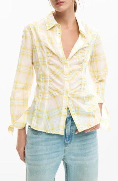 Desigual Plaid Woven Shirt In Yellow