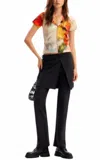 Desigual Plain Mid-rise Straight-leg Trousers With An Overlaid Pareo-style Wrap Skirt In Black In Black