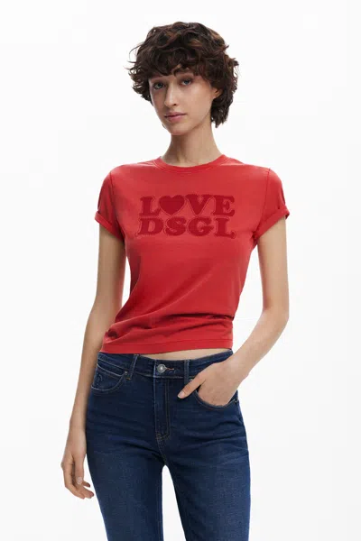 Desigual Plain Text T-shirt In Red