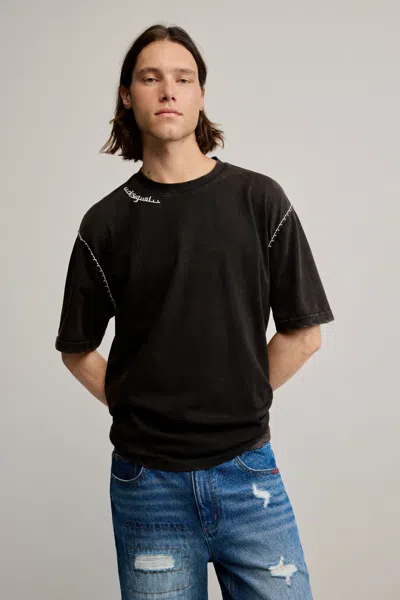 Desigual Plain T-shirt Detail In Black