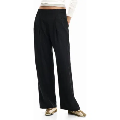 Desigual Pleat Front Wide Leg Pants In Black