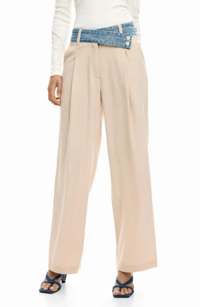 Desigual Pleat Front Wide Leg Pants In Multi