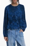 Desigual Pleated Floral Print Shirt In Blue