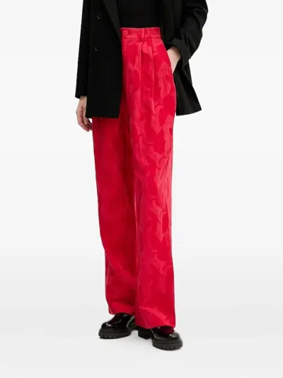 Desigual Pleated-front Floral-pattern Trousers In Red