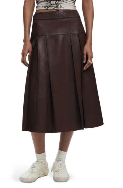 Desigual Pleated Leather Midi Skirt In Brown