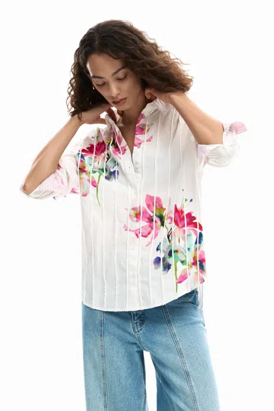 Desigual Pleated Long-sleeve Floral Shirt In Multi