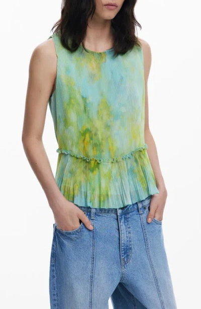 Desigual Pleated Sleeveless Peplum Top In Green