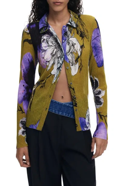 Desigual Plissé Button-up Shirt In Green