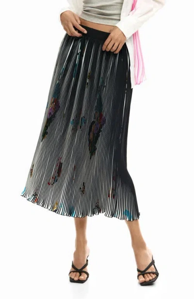 Desigual Plissé Midi Skirt In Black