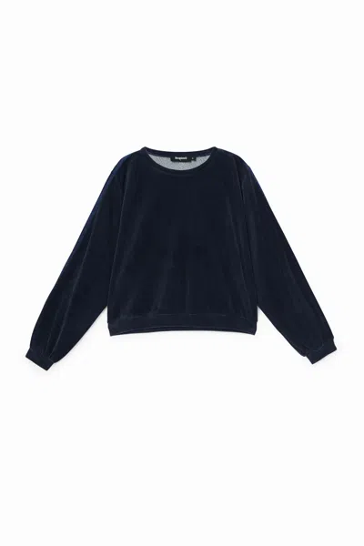 Desigual Plush Sweatshirt Heart In Blue