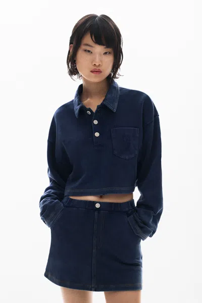 Desigual Polo Sweatshirt With Buttons In Blue
