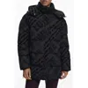 Desigual Flocked Print Quilted Puffer Jacket With Removable Hood In Black