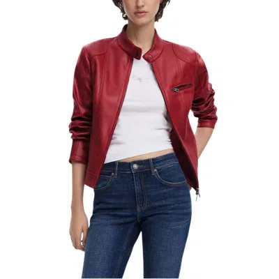 Desigual Faux Leather Moto Jacket In Orange Red