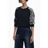 Desigual Swirl Raglan Sleeve Crewneck Sweater In Black