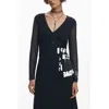Desigual Print Long Sleeve Maxi Dress In Black