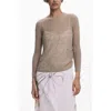Desigual Mixed Media Long Sleeve Midi Dress In Gray