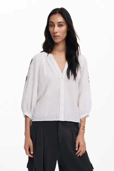 Desigual Poplin Blouse With Floral Print In White