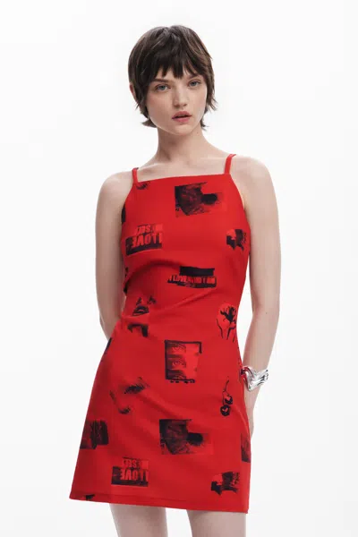 Desigual Postcard Short Dress In Red