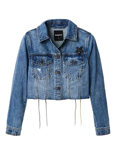 Desigual Power Lace-up Denim Jacket In Blue