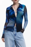 Desigual Prink Mesh Button-up Shirt In Ink Blue