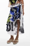 Desigual Print Asymmetric Maxi Skirt In Multi