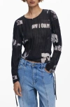 Desigual Print Crinkle Top In Black