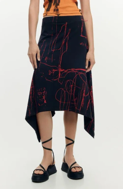 Desigual Print Handkerchief Hem Skirt In Black