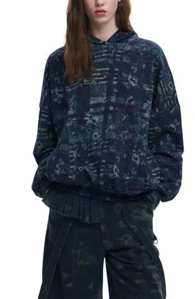 Desigual Print Hoodie In Blue