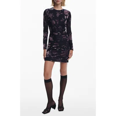 Desigual Print Long Sleeve Body Con Dress In Black