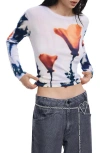 Desigual Print Long Sleeve Cotton T-shirt In White