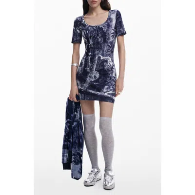 Desigual Print Minidress In Navy Blue