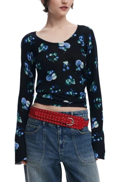 Desigual Print Rib Top In Black