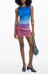 Desigual Print Ruched Sleeveless Minidress In Multi