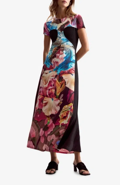 Desigual Print Short Sleeve Maxi Dress In Blue