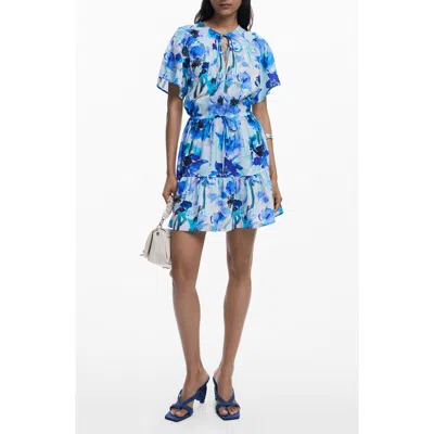 Desigual Print Short Sleeve Minidress In Blue