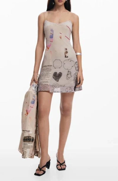 Desigual Print Sleeveless Minidress In Beige