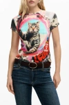 Desigual Print Stretch Cotton T-shirt In Multi