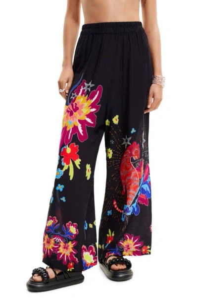 Desigual Print Wide Leg Cover-up Trousers In Black