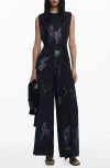 Desigual Print Wide Leg Jumpsuit In Black