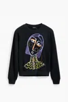 Desigual Printed And Embellished Sweatshirt In Black Multi In Black