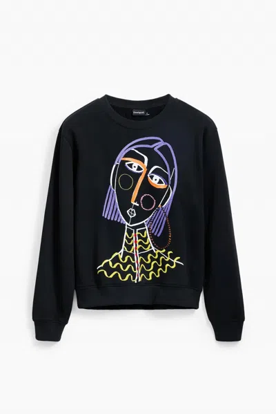 Desigual Printed And Embellished Sweatshirt In Black Multi
