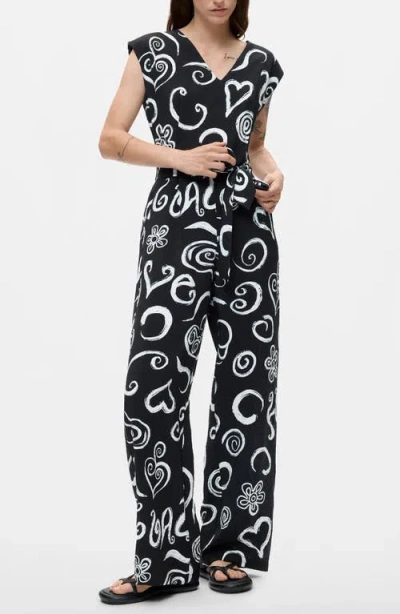 Desigual Printed Belted Jumpsuit In Black