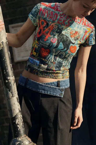 Desigual Printed Cat T-shirt In Multi