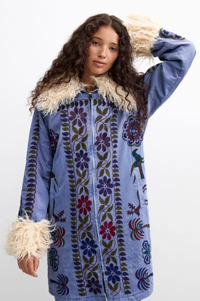 Desigual Printed Coat 100% Cotton In Blue