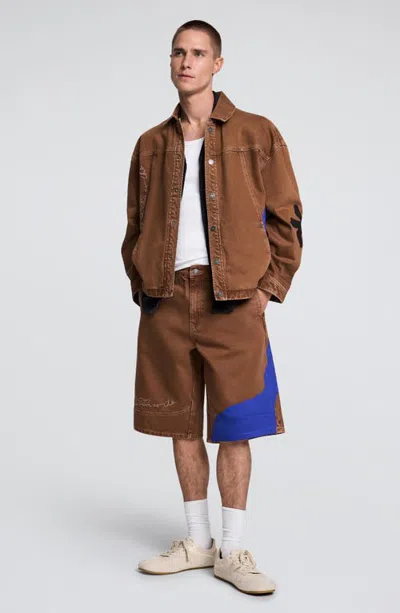 Desigual Printed Cotton Denim Jacket In Brown