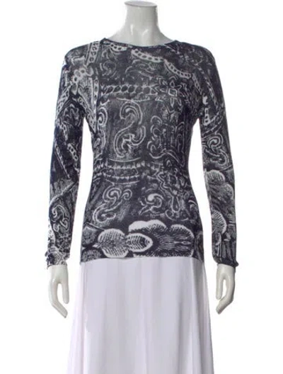 Pre-owned Desigual Printed Crew Neck Top In White